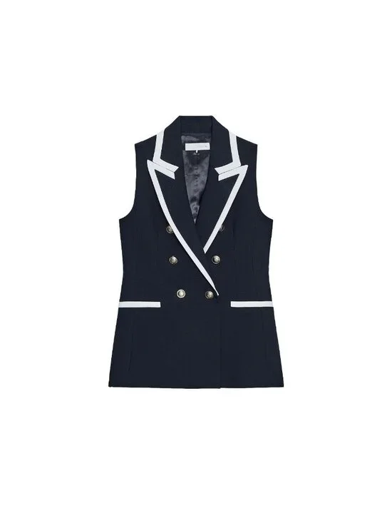 Zara Womens Vest M Blue Waistcoat Gold Buttons Double Breasted 8144/656 NWT - Picture 3 of 15